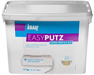 Knauf Extra Fein 11 kg 0,5 mm EASYPUTZ, Körnung, schneeweißer, mineralischer Dekorputz, hochwertig, zum einfachen Aufrollen auf Wand oder Decke im Innenbereich, atmungsaktiv, Weiß