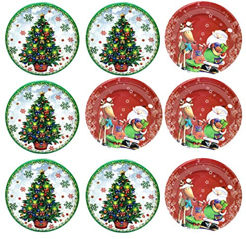 ABOOFAN 20 Stück Weihnachten Einweg Pappteller Weihnachtsbaum Weihnachtsmann Rentier Runde Teller Dessertteller Weihnachtsfeier Geschirr für Weihnachtsfeier Hausbedarf (Verschiedene
