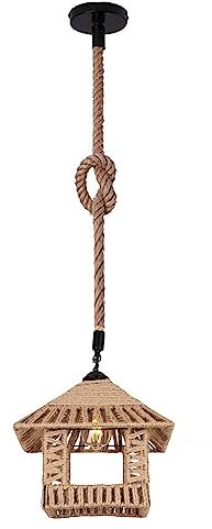 Vetrineinrete® Lampadario a sospensione con paralume a cono in corda di canapa stile vintage retrò lampada attacco E27