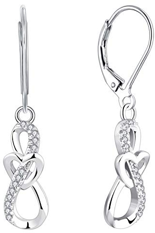 JO WISDOM Damen Hängende Ohrringe Unendlichkeit infinity Herz Silber 925 mit 3A Zirkonia Kristall April Geburtsstein,Schmuck für Frauen