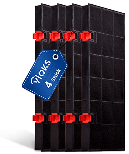VIOKS Köksfläktfilter set 4 st. 435 x 217 x 28 mm, ersättning för AEG typ 150, kolfilter 5026385100/3 – fläktfilter med 2 fästklämmor