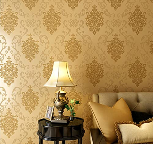 tapeten modern Gelbe europäische Damast-Häkelblume moderne 3D Optik für Wohnzimmer, Schlafzimmer oder Küche inklusive Newroom Tapezier