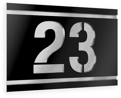Graviers Design Hausnummernschild mit Gravur aus V2A Edelstahl 160x110mm - Schwarz - Wetterfest Rostfrei Individuell anpassbar nach eigener Nummer - Made in Germany