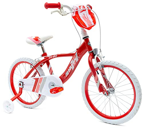 Huffy Glimmer 18 Zoll Mädchenfahrrad Rot 6-8 Jahre Leichtes Schnellmontagerad + Stabilisatoren