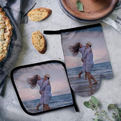 guf Benutzerdefinierte Ofenhandschuhe und Topflappen, Backset, Küchengeschenk für Paare, personalisiertes Fotogeschenk