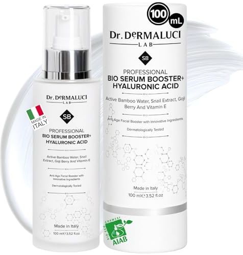 Dr. Dermaluci Lab Serum Booster Gesicht BIO 100ml - Anti-Falten, Feuchtigkeitsspendend, Strahlend - Hyaluronsäure, Schneckenschleim, Bambus, Vitamin E, Peptide - Empfindliche Haut - Made in Italy