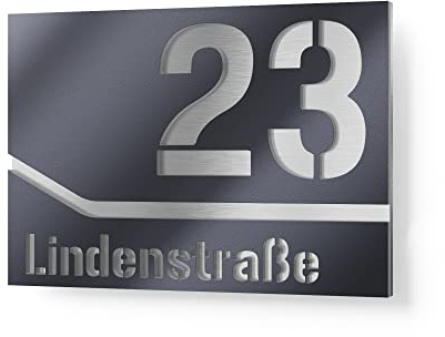 Graviers Design Hausnummernschild aus V2A Edelstahl 380x264 - Anthrazit RAL 7016 - Wetterfest Rostfrei Individuell anpassbar mit eigener Nummer Straße - Made in Germany