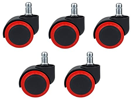 Rollen Für Bürostühle (5er Set) mit 11 mm x 20 mm Stange, Ersatzrollen Für Bürodrehstühle, Rollen Für Gaming-Stühle,Rot