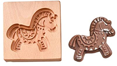 Wooden Cookie Molds, 3D Wooden Horse Biscuit Baking Mold, Embossing Decorating Baking Tool, Chocolate Biscuits Cake Cutter for Halloween Thanksgiving Christmas Kitchen DIY Family Gatherings