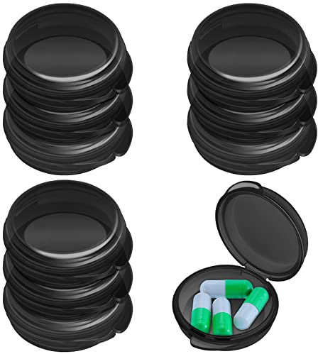 Patelai Small Pill Case Travel Pill Container Clear Mini Organizer Box Round Black Medicine Case Holder for Pocket Purse Briefcase Travel Medicine Cod Liver Oil Storage(10 Pack)