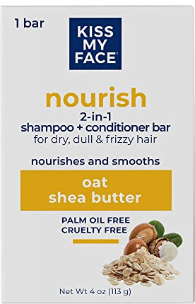Kiss My Face 2-in-1 Shampoo + Conditioner Bar - Palm Oil, Cruelty-Free for Dry, Dull & Frizzy Hair with Oat and Shea Butter-113 grams