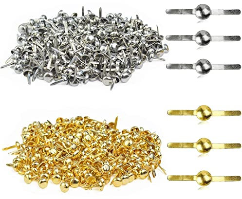 JieGuanG Mini Brads, 200 Stück Musterklammern Metall, 8mm Rundkopfklammern Für Kartenherstellung Scrapbooking（Gold, Silber）