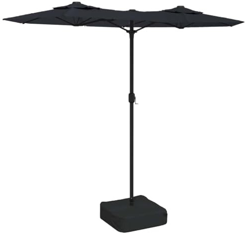 vidaXL Doppelsonnenschirm, Sonnenschirm mit LEDs Eisenmast, Gartenschirm mit Kurbel Sonnenschirmständer, Marktschirm Strandschirm UV-Schutz, Schwarz