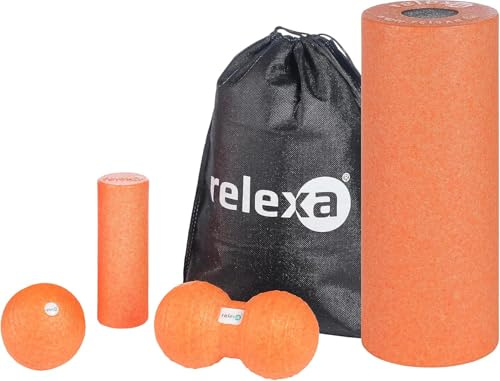 Relexa Faszienrolle Set - 5-Teilig - Twinball - Rolle Groß und Klein | Faszienball - Zur Massage Bei Rückenschmerzen - Premium Material - Orange/Schwarz - Orange