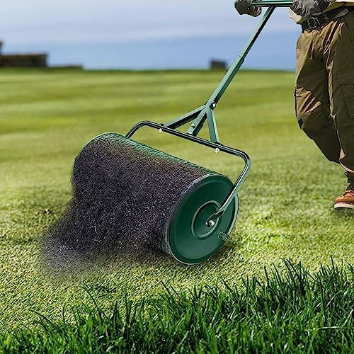Oiyekntd Leichter Kompostverteiler, 22,8-30,7 Höhe Einstellbarer Griff, Rasen- und Gartenorfen-Moosrolle mit Seitenriegel, puderbeschichteter Stahlnetzkorb zum Ausbreitungsmist,Green