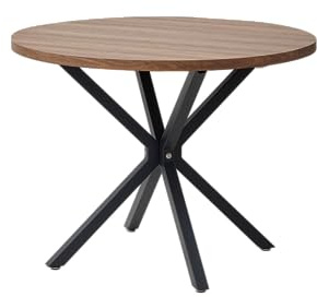 GrandCA HOME Runder Esstisch mit moderner MDF effektplatte, Küchen-Esstisch mit Vier Metallbeinen, zum Esszimmer im Wohnzimmer, Dunkelbraun