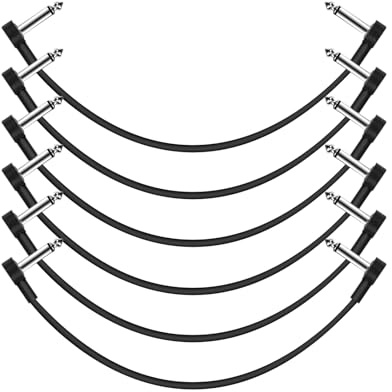 GOGHOST 12 Inch Guitar Patch Cables 6 Pack, 1/4 TS Right Angle Effect Pedal Flat Cables, Pedal Board Patch Cables, Black