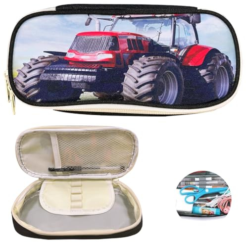 HGSHUO Federmäppchen Traktor Mäppchen mit Große Federtaschen Traktor Farm Schlamppermäppchen Auto Federtasche Pencil Case Junge Teenager Schulmäppchen Traktor Reißverschluss Federmappe A