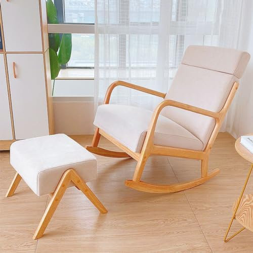 LOERSS Outdoor Interiors Allwetter-schaukelstuhl, Glider, Schaukelstuhl Aus Holz, Moderner Kinderzimmer-Glider-Rocker-Lounge-Sessel, Mit Gepolstertem Sitz, Bequeme Neigung Der Rückenlehne