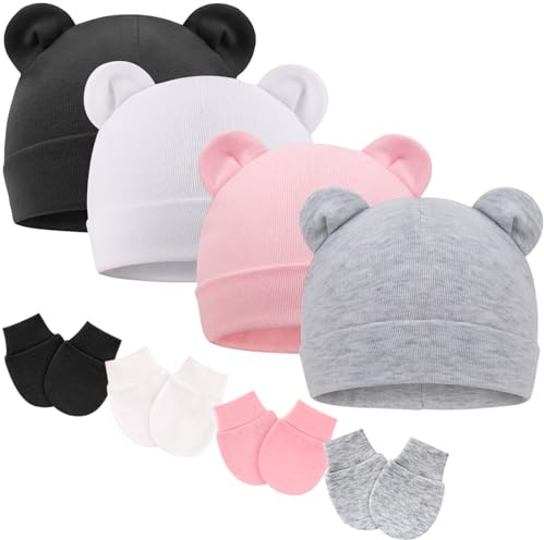 DRESHOW Neugeborenes Baby Mütze Hut und Handschuhe Set Beanie Bekleidung Unisex Infant Hut Kindergarten Mütze Baby Jungen Mädchen 0-6 Monate