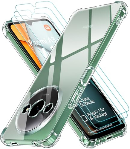 ivoler 4 in 1 Funda para Xiaomi Redmi A3 / Redmi A3X con 3 Piezas Cristal Templado, Transparente Carcasa Protectora Antigolpes Case, Suave TPU Silicona Anti-Choques Caso