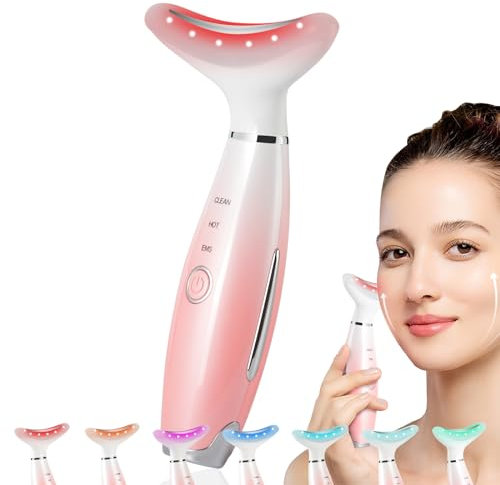Led Therapy Facial Neck Lifting Messager, Red Light Therapy Wand 7 Color 3 Modes Microcurrent Face Lift Device Anti-Aging Led Photon Therapy (Pink&7color)
