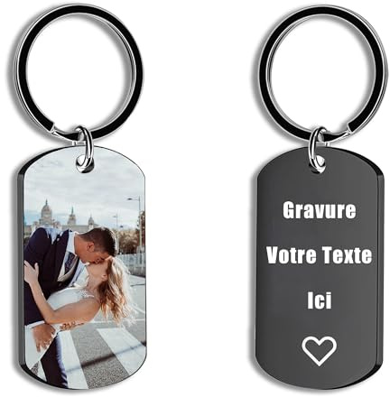 Porte Clef Personnalisable Porte Clé Photo Personnalisé Ajouter Une Image/Un Texte Cadeau Saint Valentin Homme,En Acier Inoxydable