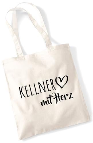 Huuraa Jutebeutel Kellner mit Herz Geschenk | Baumwollbeutel 10 Liter Stoffbeutel Beutel aus Baumwolle Tasche Geschenkidee Einkaufstasche Langen Henkel