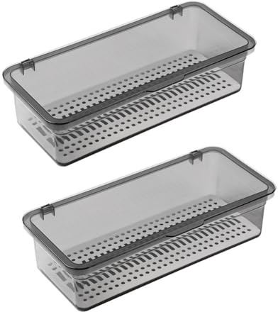 AMIUHOUN Bandeja de cubiertos con tapa, almacenamiento de utensilios con tapa, bandeja de plástico para cubiertos, organizador de cajones de cubiertos, contenedor de almacenamiento de utensilios B