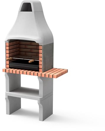 MOVELAR - Barbacoa de Obra Prefabricada de Leña y Carbón Modelo New Iberia Plus con Mini Soporte Lateral (Gris, Naranja - 95 x 47 x 190 cm) REF: M00048 - Cocina de Exterior para Jardín o Patio