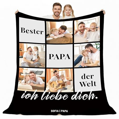 Giftove Personalisierte Vatertagsgeschenke Decke mit Foto, 100% Flanell Fotodecke, Vatertagsgeschenk Personalisiert von Baby Kinder, Papa Geschenk zu Vatertag, Bester Papa der Welt Geschenk