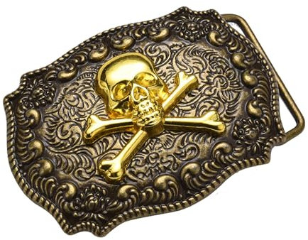 CHENNAN Herren Gürtelschnalle 40mm, Gürtelschnalle Totenkopf für Männer, Zinklegierung Gürtelschnallen, Gothic Totenkopf Gürtelschnalle, Breite Anwendung, Passend für 3,8 bis 4 cm Breite Gürtel (A)