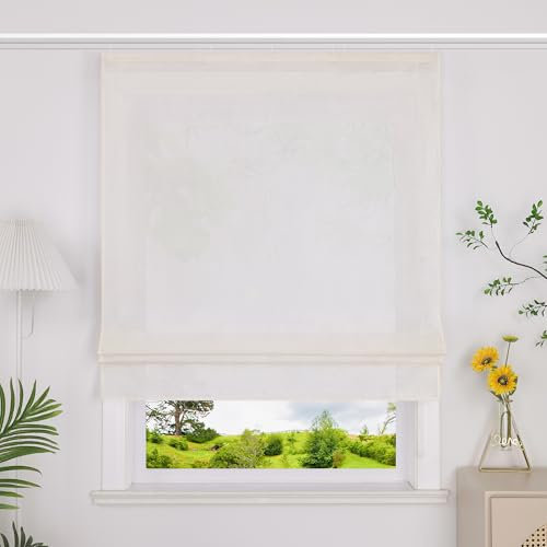 Heichkell Raffrollo mit Klettband Halbtransparent Raffgardine Küche Rollo Einfarbige Gardine Beige BreitexHöhe 120x140 cm