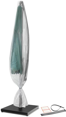 2-Pack Patio Umbrella Cover Replacement - Clear Outdoor Patio Umbrella Covers Waterproof, Reusable Heavy-Duty 4-Mil Plastic for 11.5-14ft with Labels & Reusable Zip Ties