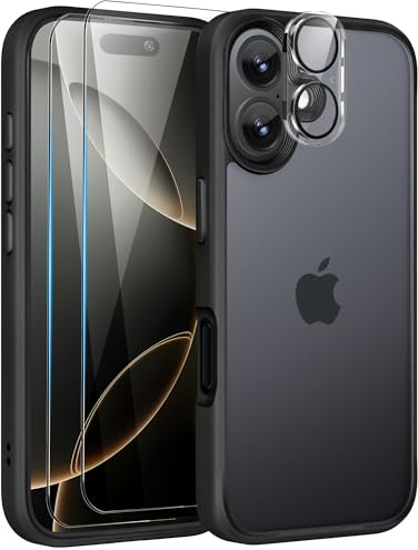 Mootobo for iPhone 16 Case, 4 in 1 Phone Case with 2 Screen Protectors + 1 Lens Protector, 10FT Military Grade Drop Protection with Anti-Fingerprint Matte Back 6.1 inch - Black