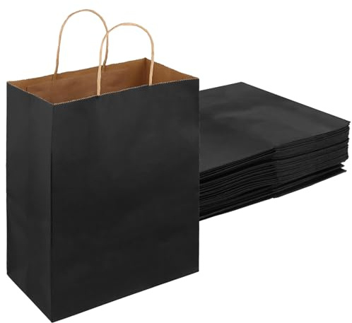 KEILEOHO 30 st. papperspåsar svart 32 x 11 x 24,5 cm, svarta kraftpapperspåsar med handtag, 120 gsm papperspåsar svarta stora presentpåsar för shopping, bröllop