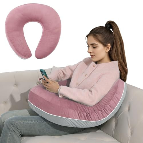 HOMBYS Crochet Pillow for Lap Support,Gaming Pillow for Lap,Lap Pillow for Reading & Crocheting,Soft Lap Desk Pillow,Reading Pillow,Crochet Pillow for Lap Support,Arm Pillows (Dusty Pink/Light Grey)