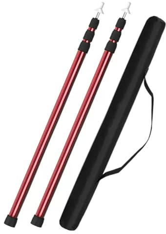 GUOSPIUS Telescopic Tarp Poles，Adjustable Tent Poles Set of Two Adjustable Awning Poles Aluminum Alloy Light and Strong Easy to Install with Storage Bag(Red)