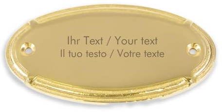 Plaque de porte en laiton avec gravure personnalisée – 96 x 49 mm, ovale incurvée, plaque en laiton, plaque de sonnette avec vos propres textes et graphiques