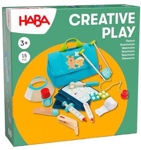 HABA Creative Play veterinär lekset – trä djurvårdstillbehör för barn – perfekt komplement till veterinärpraktik och rollspel med gosedjur och dockor – 2012045001