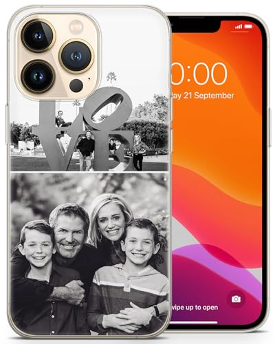 AMAZING Personalisiertes Fotohandyhülle für iPhone 6,7,8,X,Xr,11,12,13,14,15,16,17,Pro,e,Air Serie – Mit individuellem Text & Bilddesign – Kristallklare, Kratzfeste TPU-Schutzhülle - Mit 2 Fotos