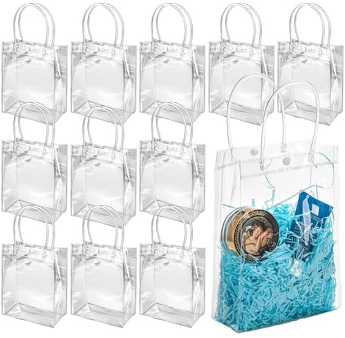 Sacchetti Regalo Trasparenti con Maniglie 25 Pezzi Borse Riutilizzabili in PVC - Buste Avvolgenti per Shopping - Chicche Bottega Nozze Compleanno Doccia del Bambino - 23x17x7cm