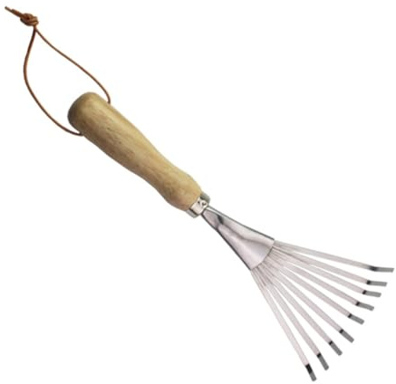 UKCOCO Rastrillo de Jardín Manual Rastrillo de Mano de Nueve Dientes Herramienta de Jardinería para Cultivo de Flores Exteriores con Mango de Madera