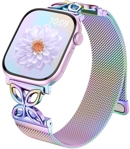 Epova Metallarmband Kompatibel mit Apple Watch Armband 40mm 38mm 41mm 42mm Damen - Mesh Edelstahl Magnetisch Ersatzarmband für iWatch Series 11 10 9 8 7 6 5 4 3 2 1 SE 3, Bunt