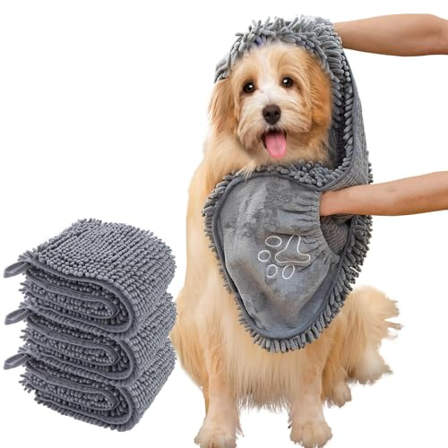 RuiXiangTeng Quick Dry pet Dog Towels,Ultra Absorbent Microfiber, Suitable Dog and cat Bath Towel, Comfortable Hand Pockets, Indoor Outdoor Use,Durable Material,Machine Washable (30 * 13.7in)