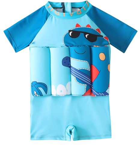 AMISENK Traje de baño flotante de manga corta para niños con patrón de dibujos animados desmontable flotante para nadar de 1 a 8 años, para niños de 1 a 8 años, flotación en la playa