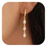Lange Ohrringe Gold Hängend Damen – Elegante Vergoldete Hängeohrringe mit Zirkonia, Glitzernde Tropfen Ohrhänger, Statement Ohrringe Modern, Exquisite Schmuckaccessoires als Geschenke für Frauen
