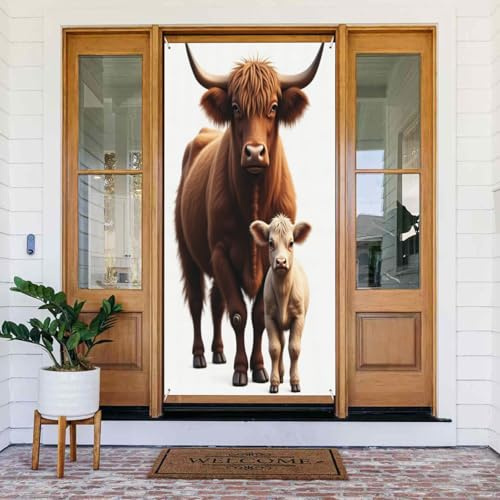 Decoraciones para puertas – Impresión clásica de toro n.º 51 para puerta delantera, cartel de primavera y verano, telón de fondo colgante para interiores y exteriores, suministros de decoración de