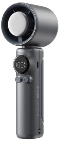 Staeekkzy Ventilador Turbo de Mano de 4000 MAh, Recargable por USB, con Pantalla Digital LED, Mini Ventilador de Refrigeración de Alta Velocidad para Viajes, Color Negro.
