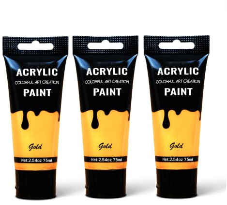 YULL Acrylfarbe Gold - 225 ml Gold Farbe, Wasserfeste & Deckende Goldene Acrylfarbe für Leinwand, Stein, Holz, Papier, Möbel, Stoff und Malkarton